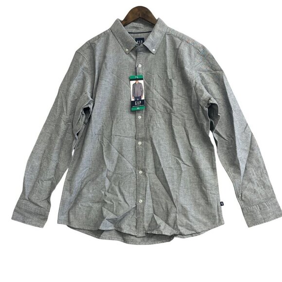 NEW Gap Men's XL Long Sleeve Oxford Button Down Shirt Gray 98% Cotton - Picture 2 of 8
